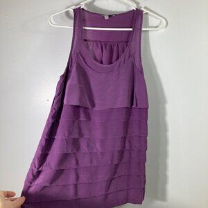 Womens Halogen Sleeveless‎ Ruffle Silk Top Purple XS